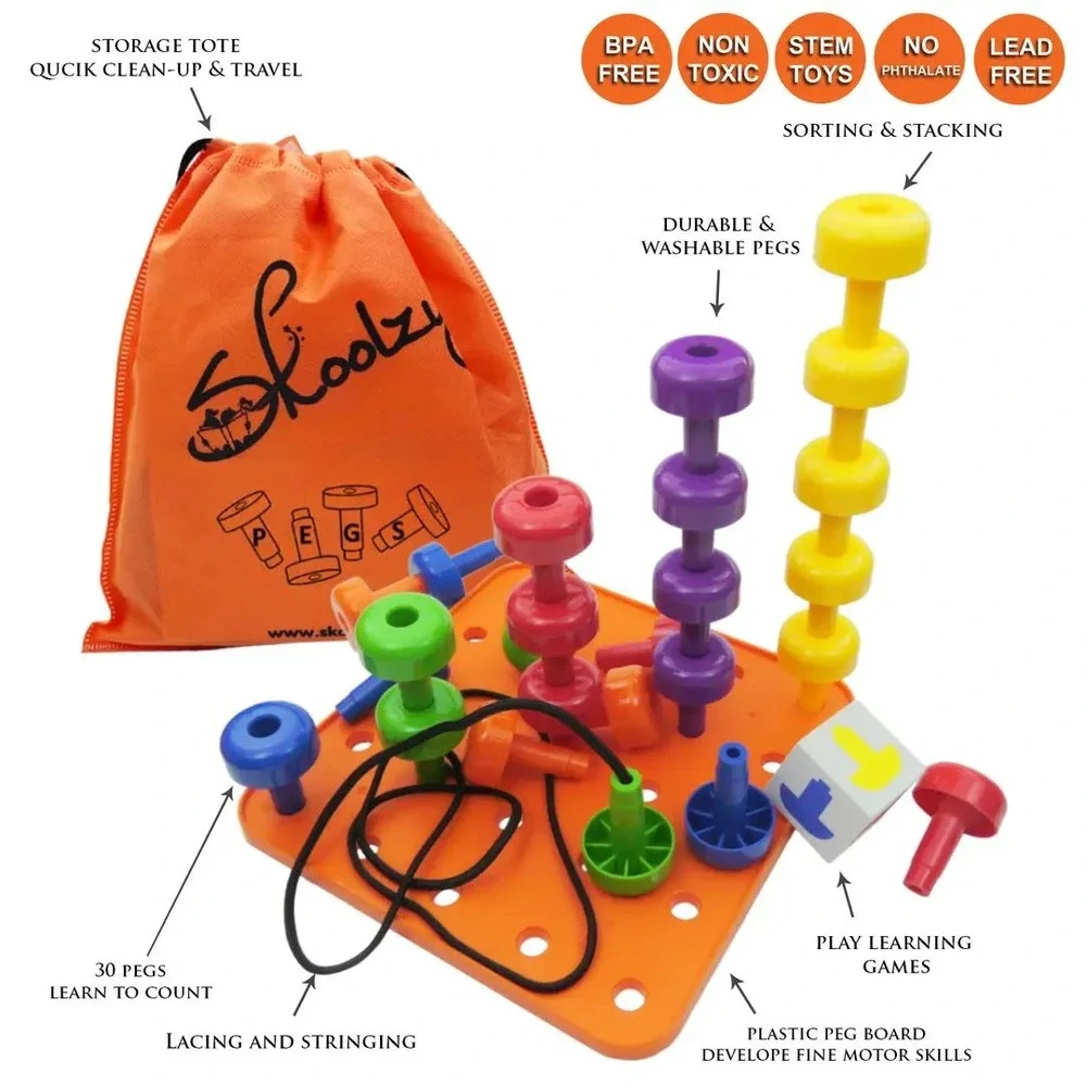 Skoolzy Peg Board Set Toddler Educational‎ Toy Colorful Montessori New Sealed